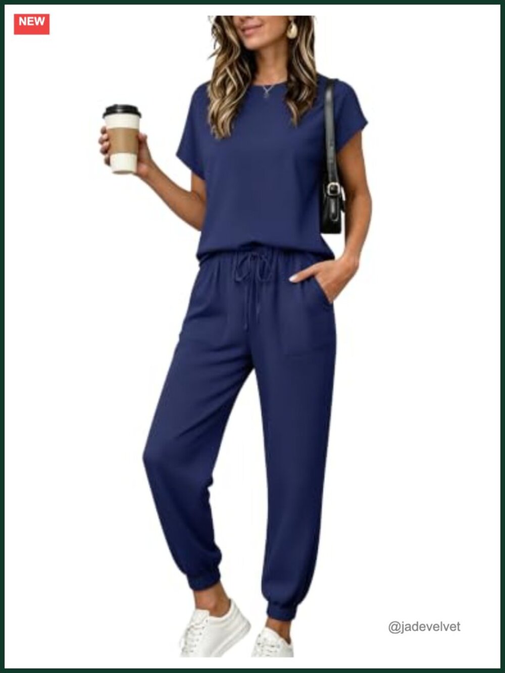 Cotton Lounge Set Short Sleeve Top Jogger Pants 2 Piece Outfit